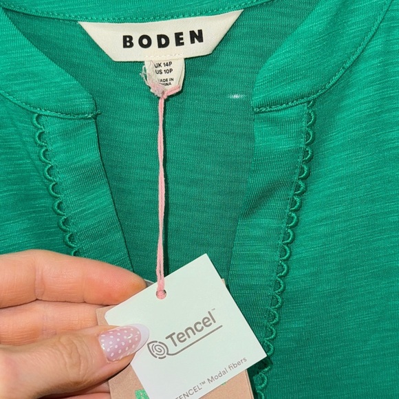 Boden Naomi Short Sleeve Dress midi Rich Emerald modal pockets babydoll petite - Picture 5 of 12